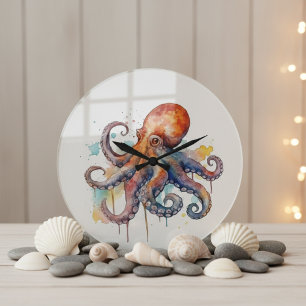 Ocean Whimsy: Colorful Octopus Large Clock