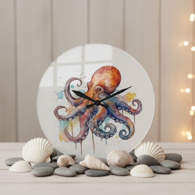 Ocean Whimsy: Colorful Octopus Large Clock (Creator Uploaded)