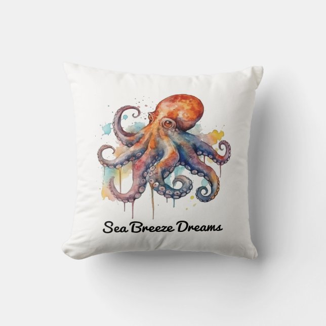 Ocean Whimsy: Colorful Octopus Throw Pillow (Front)
