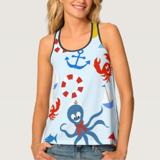 Ocean Whimsy-Where Sea Life Meets Playful Pattern Tank Top
