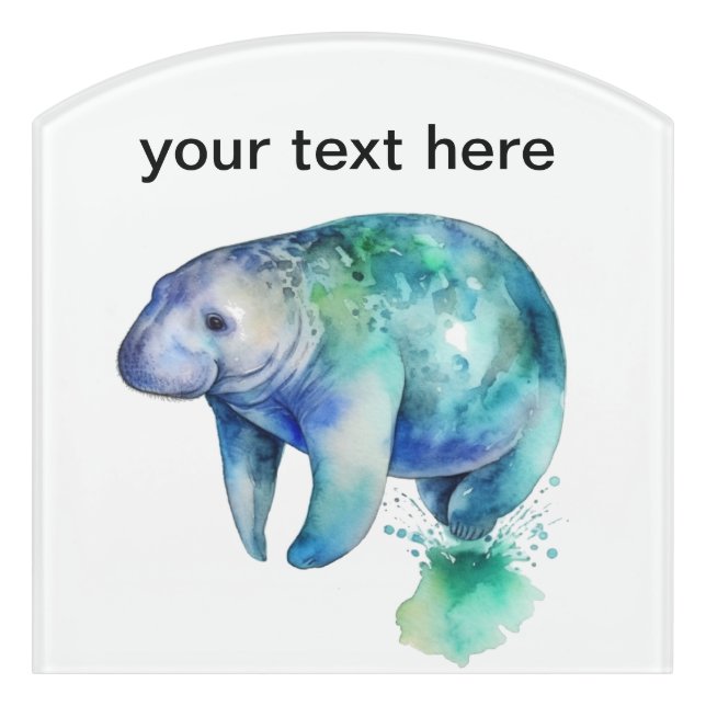 Ocean Whisper Manatee, custom Door Sign (Contour Front)