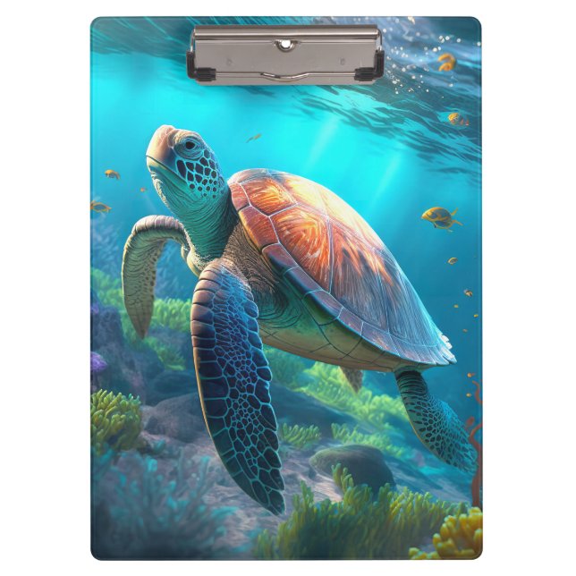 Ocean Wildlife Clipboard with Sea Turtle Image (Front)