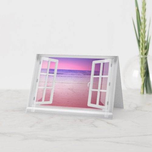 Ocean Window With Purple Sunrise Card