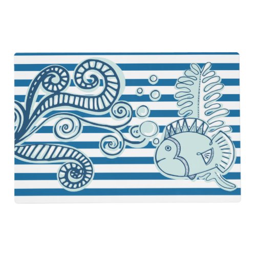 Ocean With Fish Blue and White Stripe Placemat