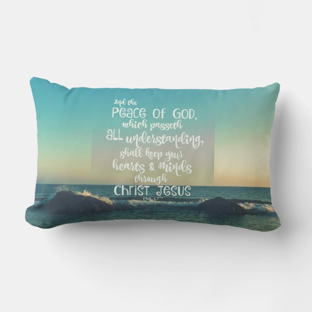 Ocean with Peace Bible Verse Lumbar Pillow (Front)