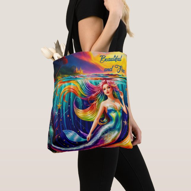 Ocean Women Fish Mermaid Tail Nautical Art Myth Tote Bag (Close Up)
