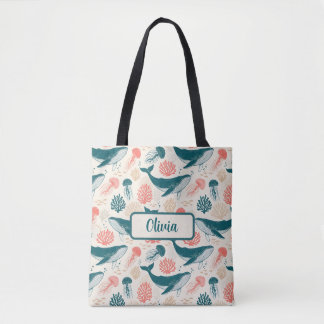 Ocean Wonders Whale Jellyfish Coral Tote Bag