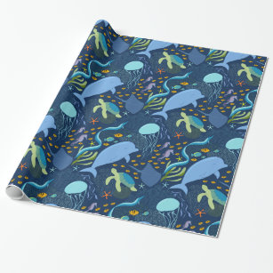 Ocean Sea Critters Kraft Present Gift Wrap Wrapping Paper 