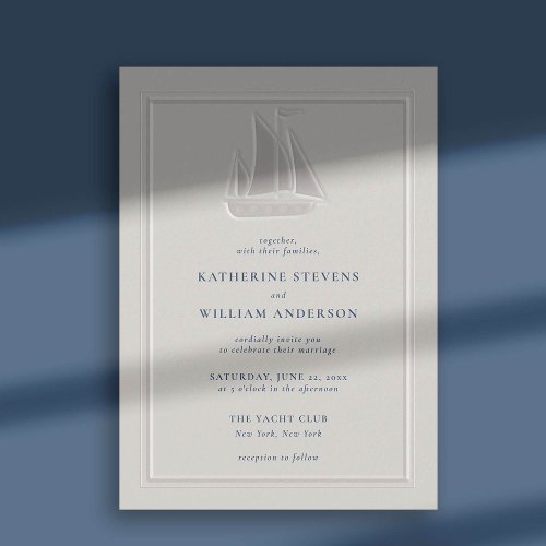 Ocean Yacht Faux Embossed Modern Classic Wedding Invitation