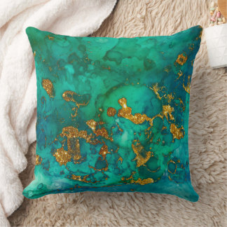 Ocean Yexture and Gold 2 Throw Pillow