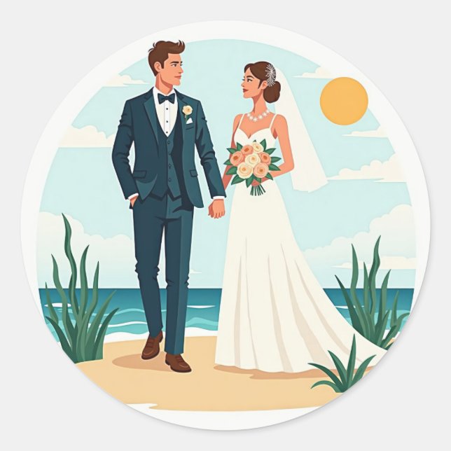 Oceanfront Wedding Stickers (Front)