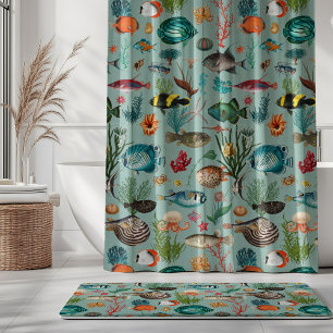 Oceania Colorful Fishes on Duck Egg Background Shower Curtain
