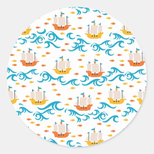 Oceanic Adventure Yellow and Red Sailing Ships wi Classic Round Sticker
