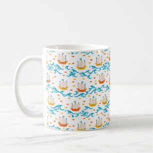 Oceanic Adventure: Yellow and Red Sailing Ships wi Coffee Mug