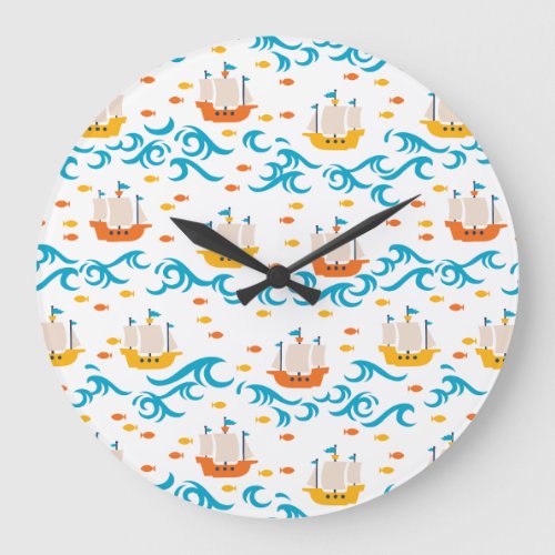 Oceanic Adventure Yellow and Red Sailing Ships wi Large Clock