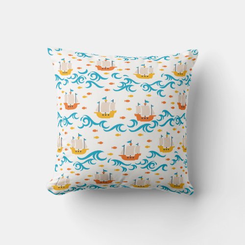 Oceanic Adventure Yellow and Red Sailing Ships wi Throw Pillow