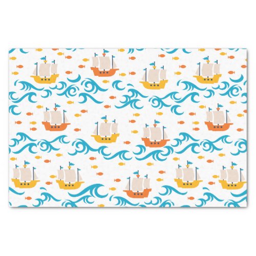 Oceanic Adventure Yellow and Red Sailing Ships wi Tissue Paper