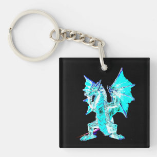 Oceanic Aqua Flame Dragon Mythical Pocket Art Keychain