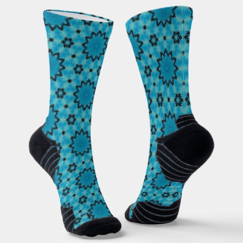 Oceanic Azure Turquoise Mandalas Socks