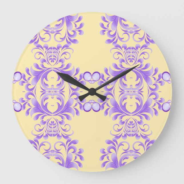 Oceanic Bloom: Purple Wave Harmony / Stylish Art Large Clock (Front)