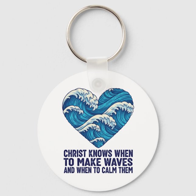 Oceanic blue Christ and the waves design Keychain (Front)