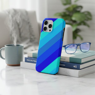 Oceanic Blue Gradient Geometric Diagonal Stripes iPhone 15 Pro Max Case