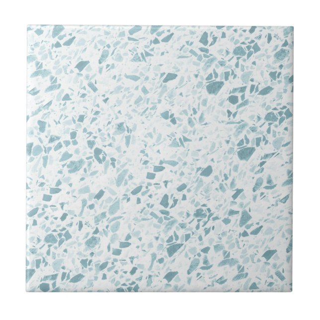 Oceanic Blue Terrazzo Print Ceramic Tile (Front)
