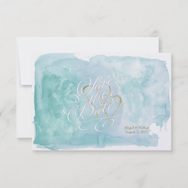 Oceanic Blue Watercolor Save The Date Wedding (Front)