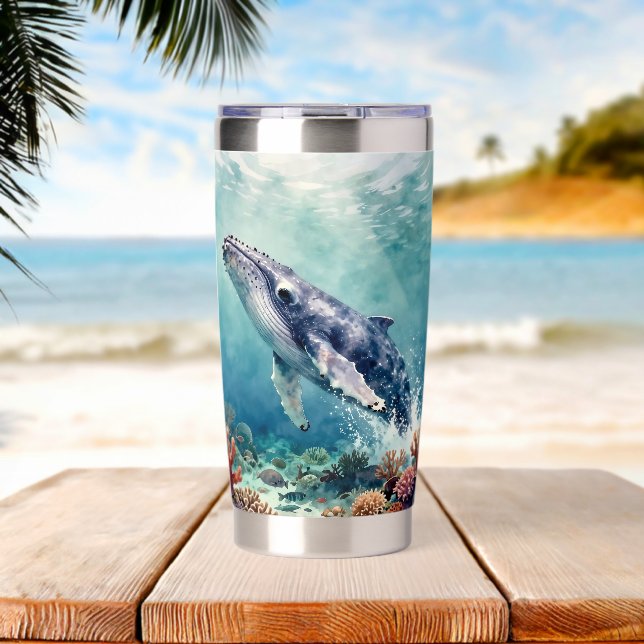 Oceanic Blue Whale and Coastal Poem Insulated Tumbler (Beach (Rotated))