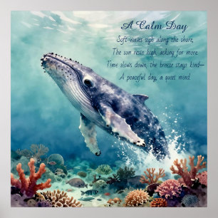 Oceanic Blue Whale Watercolor Coastal Art Poster