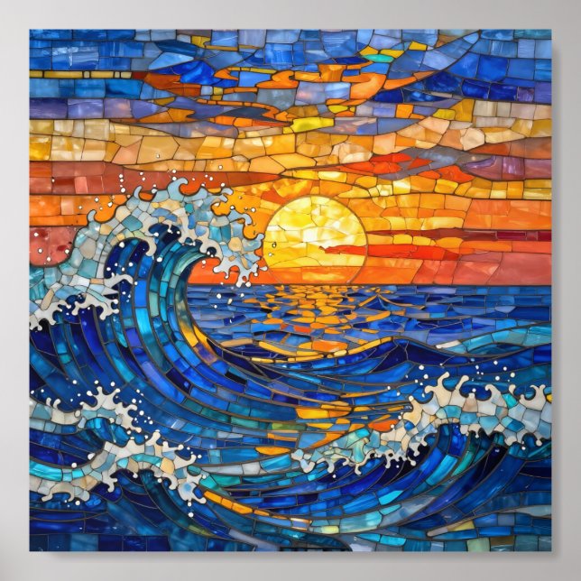 Oceanic Coastal Ocean Waves Sunset   Acrylic Photo Tile (Front Set)