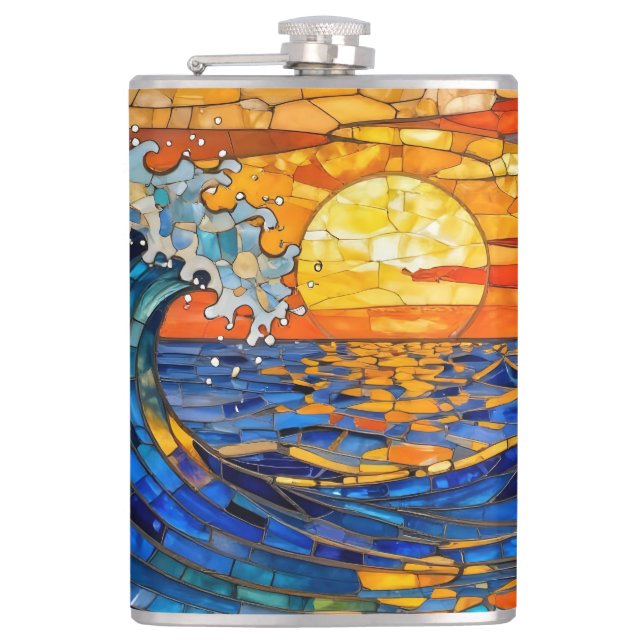 Oceanic Coastal Ocean Waves Sunset   Flask (Front)