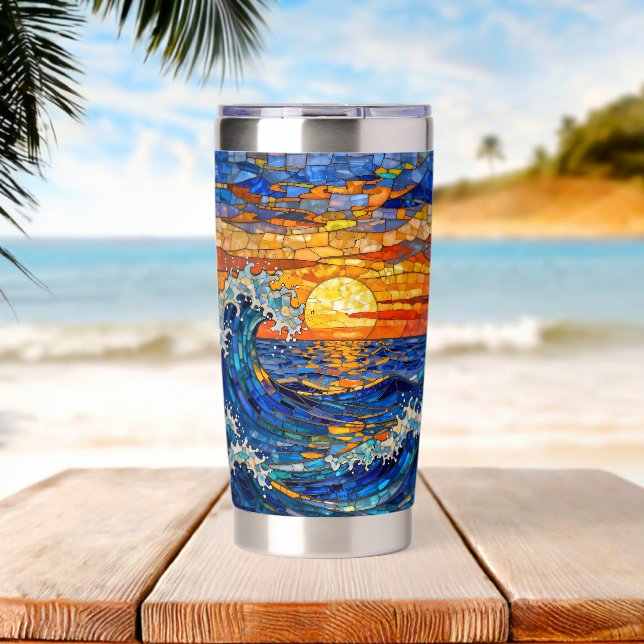 Oceanic Coastal Ocean Waves Sunset   Insulated Tumbler (Beach (Rotated))