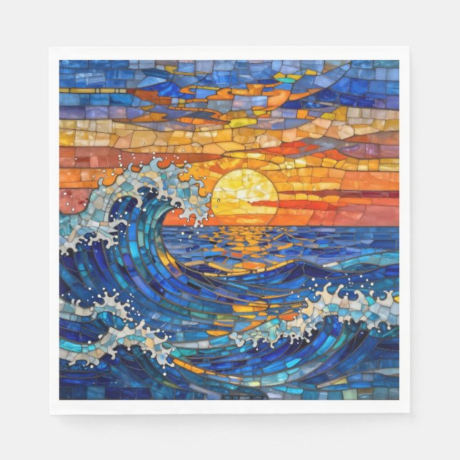 Oceanic Coastal Ocean Waves Sunset   Napkins (Front)