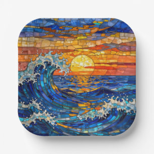 Oceanic Coastal Ocean Waves Sunset Paper Plates