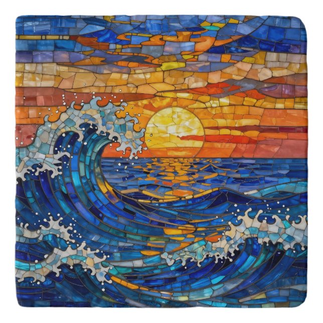 Oceanic Coastal Ocean Waves Sunset   Trivet (Front)