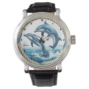 Oceanic Dance Dolphin Jumping with Rope Frame Watch
