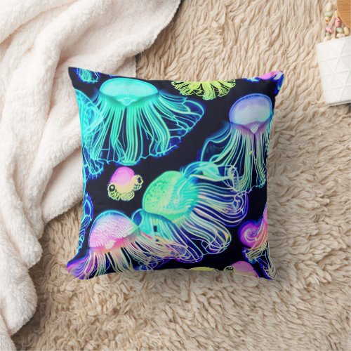 Oceanic Dreamscape Jellyfish Throw Pillow