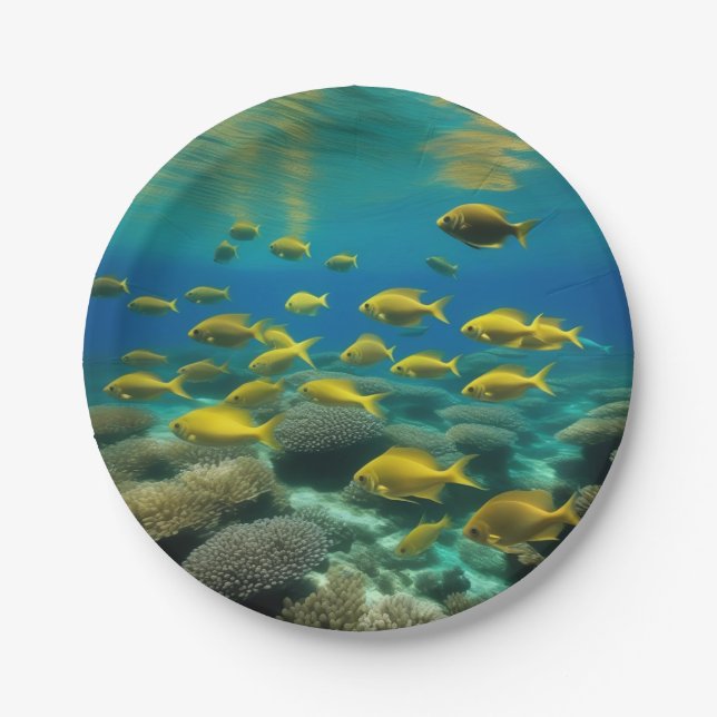 "Oceanic Elegance: Fishes Underwater Collection  Paper Plates (Front)