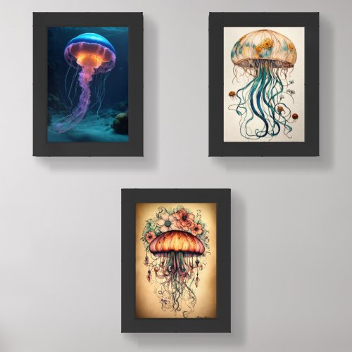 Oceanic Elegance Jellyfish Print Set