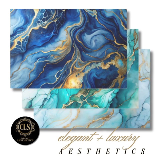 Oceanic & Gold Marble Luxe Aesthetics Wrapping Paper Sheets (Creator Uploaded)