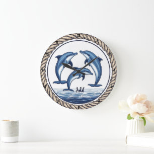 Oceanic Grace Dolphin With Rope Accent Large Clock