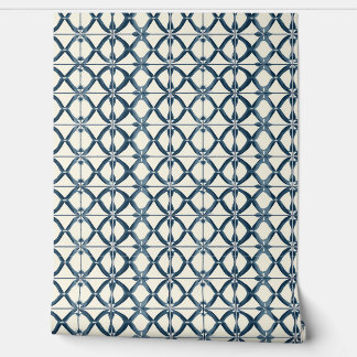 Oceanic Interlace Petite - Navy, Beige - Coastal Wallpaper