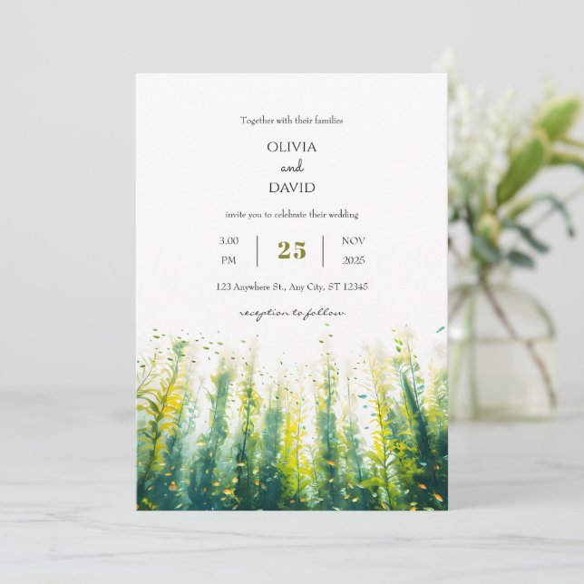 Oceanic Marine Life Kelp Forest Art Beach Wedding  Invitation (Standing Front)