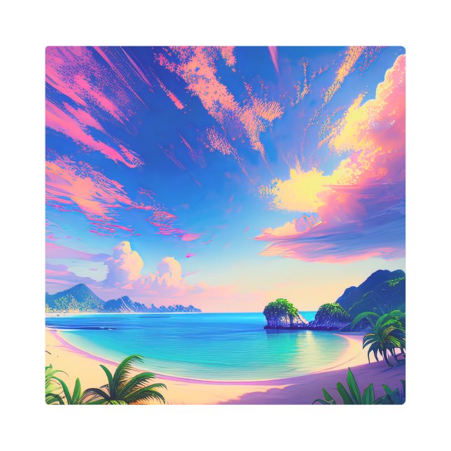 Oceanic Retreat, sandy beach artwork Metal Print (Front)
