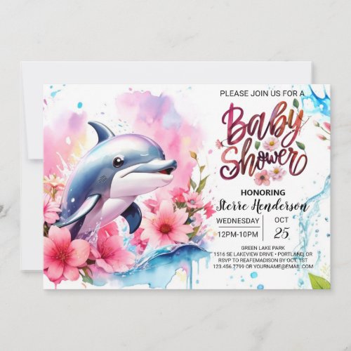 Oceanic Serenity Pink Dolphin Girl Baby Shower Invitation