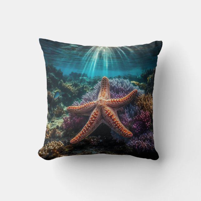 Oceanic Serenity Starfish Throw Pillow (Front)