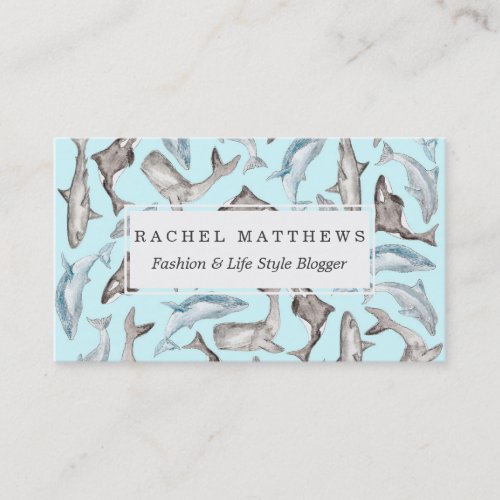 Oceanic Watercolor Fishes in Blue Black White Gray Business Card