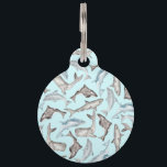 Oceanic Watercolor Fishes in Blue Black White Gray Pet Name Tag<br><div class="desc">This artistic and hand painted watercolor sea fishes; Killer Whale, Dolphin, Giant Sperm Whale, Shark, and Blue Whale on Teal Blue is perfect for the trendy and stylish individual. Its beach and summer feel is great for many gifts and occasions. Enjoy this original and cute print for your next purchase...</div>