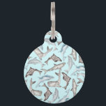 Oceanic Watercolor Fishes in Blue Black White Gray Pet Name Tag<br><div class="desc">This artistic and hand painted watercolor sea fishes; Killer Whale, Dolphin, Giant Sperm Whale, Shark, and Blue Whale on Teal Blue is perfect for the trendy and stylish individual. Its beach and summer feel is great for many gifts and occasions. Enjoy this original and cute print for your next purchase...</div>